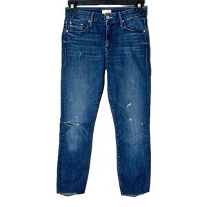 Mother Looker Ankle Chew Distressed Raw Hem Jeans in Breaking the Law size 26